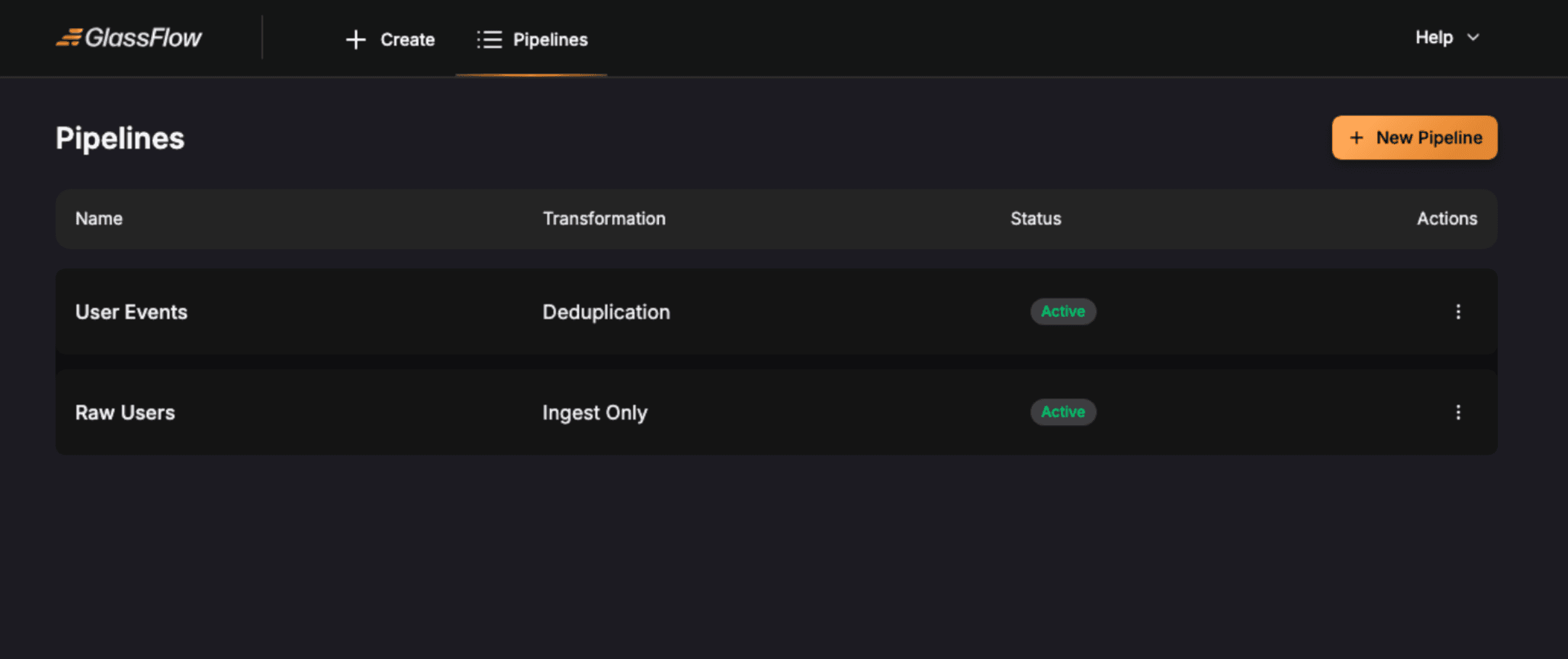 Pipelines page