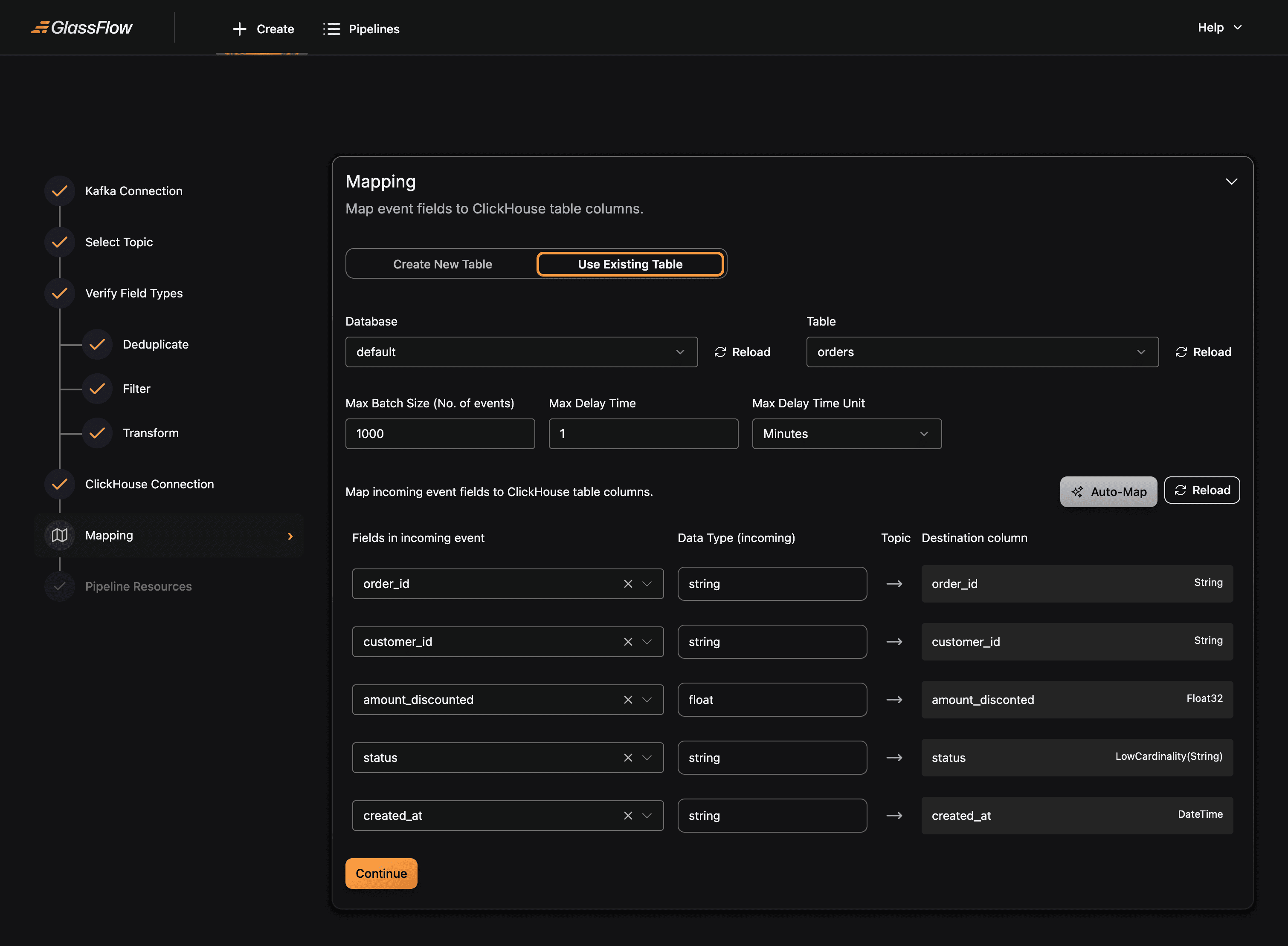 Clickhouse Table Mapping