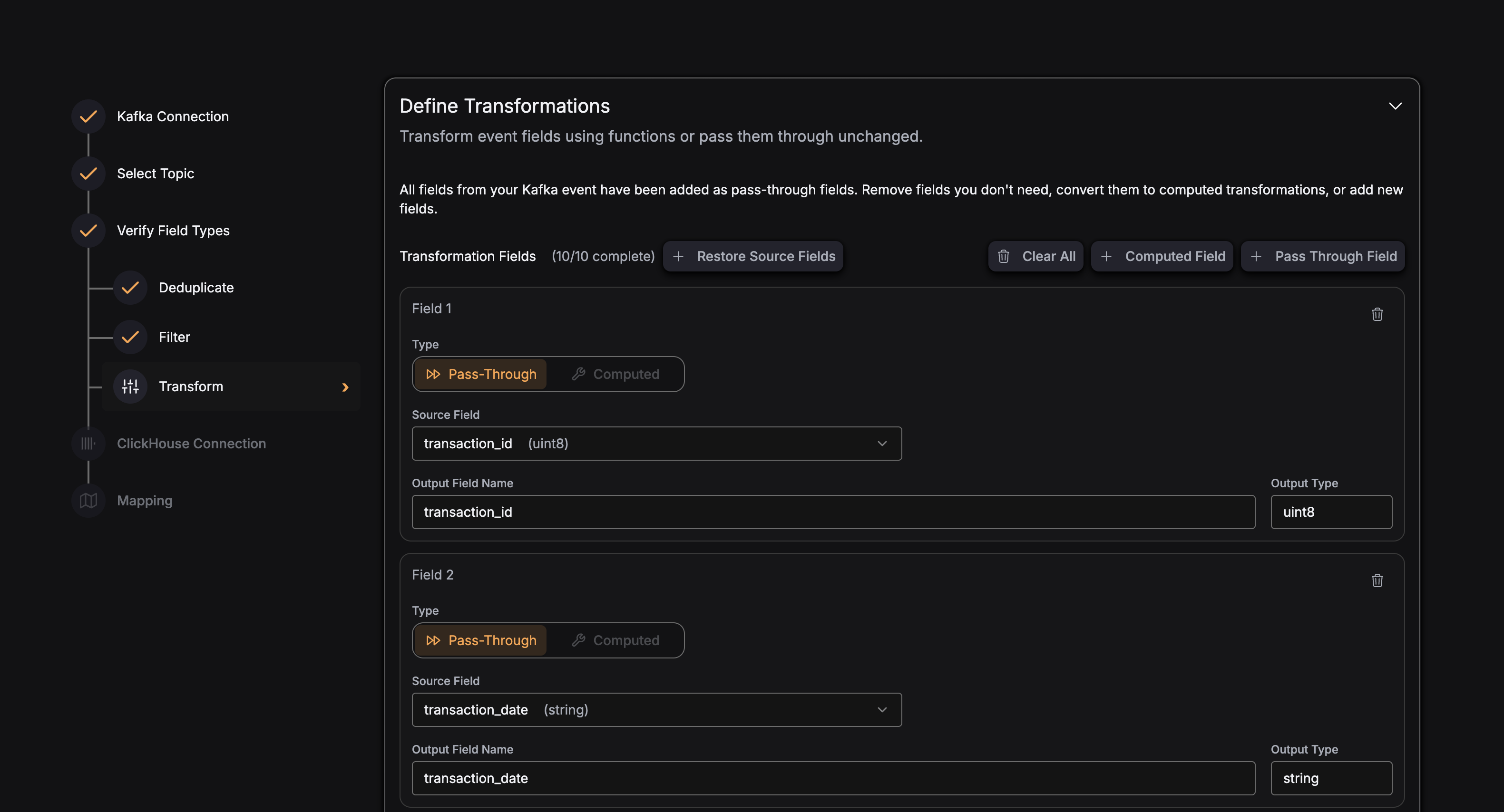 Stateless Transformation Configuration